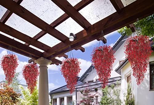 4Pcs Artificial Fall Hanging Wisteria Plants 31.5In Plastic Red Ivy, alternate view 2
