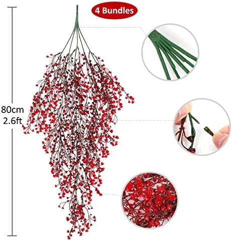 4Pcs Artificial Fall Hanging Wisteria Plants 31.5In Plastic Red Ivy, alternate view 3