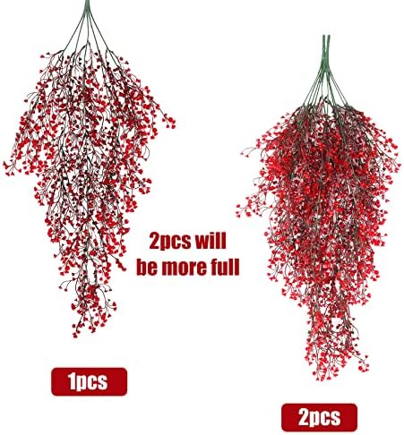 4Pcs Artificial Fall Hanging Wisteria Plants 31.5In Plastic Red Ivy, alternate view 4