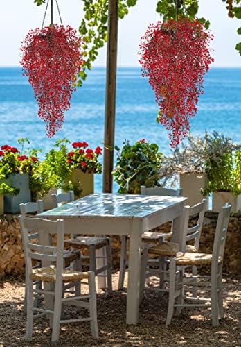 4Pcs Artificial Fall Hanging Wisteria Plants 31.5In Plastic Red Ivy, alternate view 5