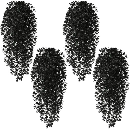 4Pcs Artificial Hanging Plants, Black Halloween Wall Decor