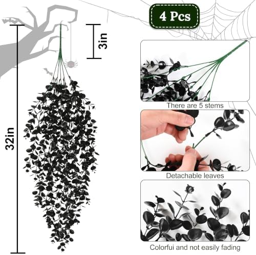 4Pcs Artificial Hanging Plants, Black Halloween Wall Decor, alternate view 3