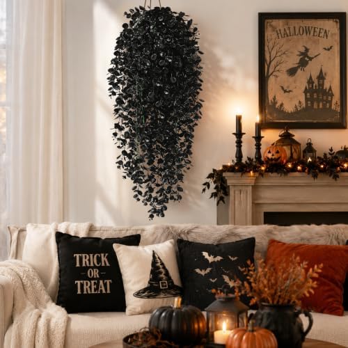 4Pcs Artificial Hanging Plants, Black Halloween Wall Decor, alternate view 5
