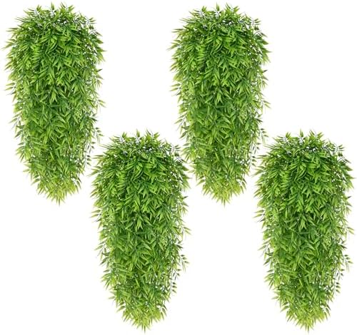 4Pcs Artificial Hanging Plants, Fake Bamboo Leaves Vines