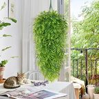 4Pcs Artificial Hanging Plants, Fake Bamboo Leaves Vines, alternate view 6
