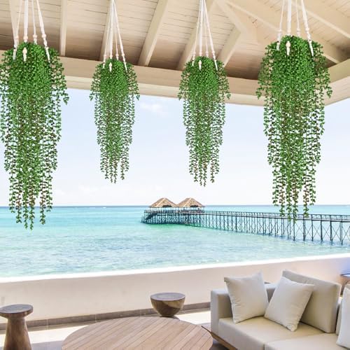 4Pcs Artificial Hanging Plants for Outdoors, Fake Vines Greenery, alternate view 4