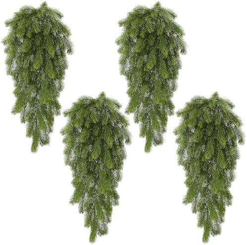 4Pcs Artificial Hanging Plants, Pine Christmas Teardrop Swag