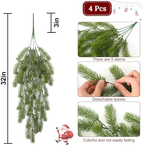 4Pcs Artificial Hanging Plants, Pine Christmas Teardrop Swag, alternate view 3