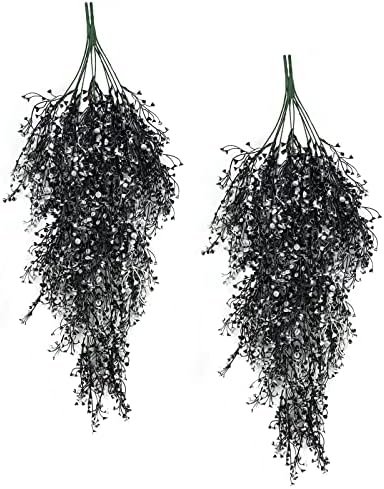 4Pcs Artificial Hanging Wisteria Plants 31.5In Plastic Black White