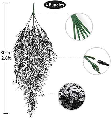 4Pcs Artificial Hanging Wisteria Plants 31.5In Plastic Black White, alternate view 3