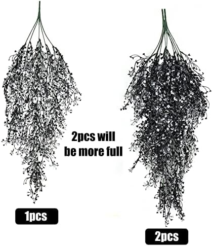 4Pcs Artificial Hanging Wisteria Plants 31.5In Plastic Black White, alternate view 4