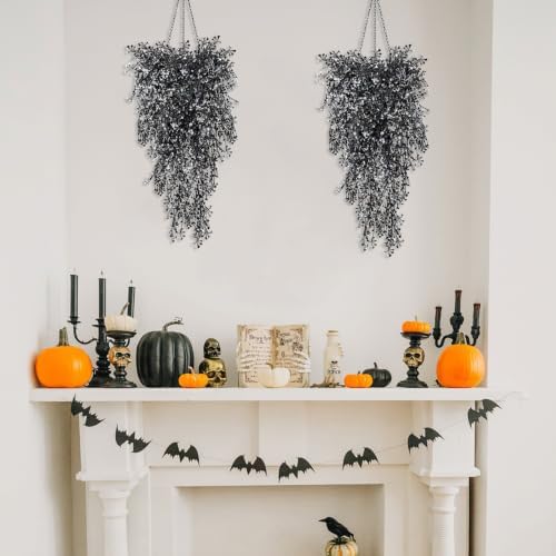 4Pcs Artificial Hanging Wisteria Plants 31.5In Plastic Black White, alternate view 7