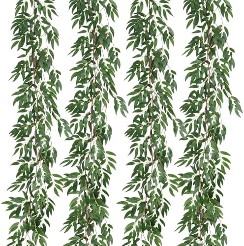 4Pcs Artificial Silk Willow Leaves Vine Twigs 5.9Ft Green Garland