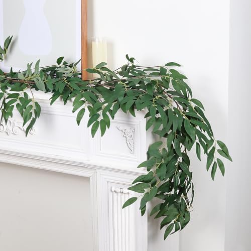 4Pcs Artificial Silk Willow Leaves Vine Twigs 5.9Ft Green Garland, alternate view 3
