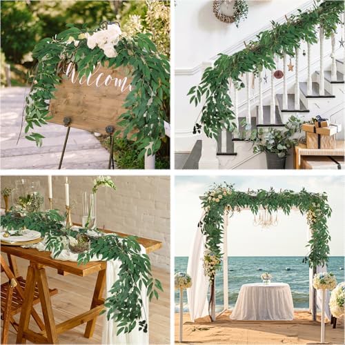 4Pcs Artificial Silk Willow Leaves Vine Twigs 5.9Ft Green Garland, alternate view 5