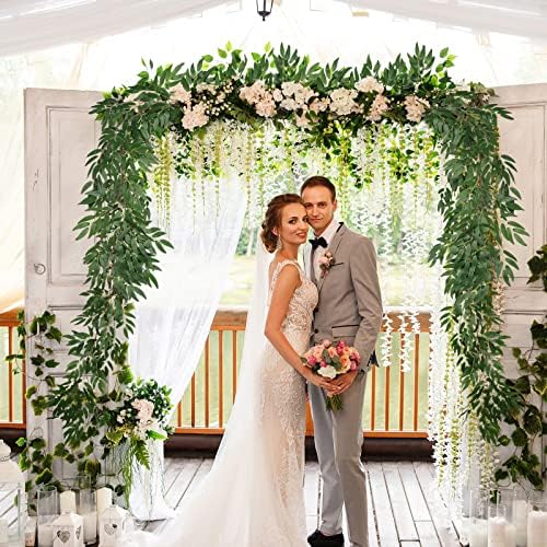 4Pcs Artificial Silk Willow Leaves Vine Twigs 5.9Ft Green Garland, alternate view 6
