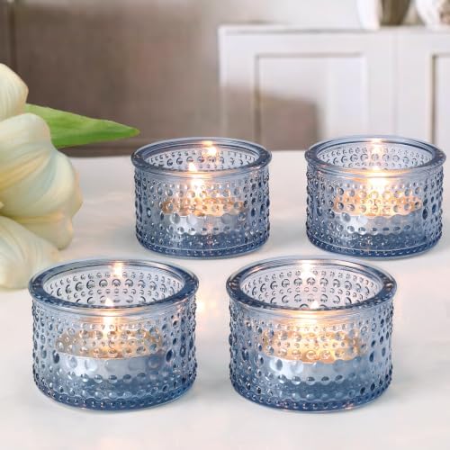 4PCS Blue Votive Candle Holders for Wedding Decorations, Tea Lights Candle Holder for Table Centerpiece, Blue