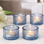4PCS Blue Votive Candle Holders for Wedding Decorations, Tea Lights Candle Holder for Table Centerpiece, Blue