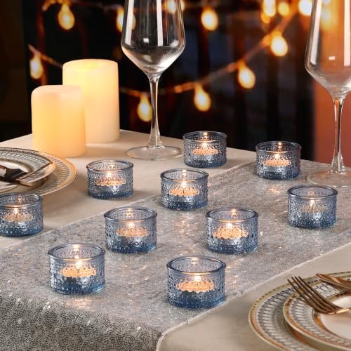4PCS Blue Votive Candle Holders for Wedding Decorations, Tea Lights Candle Holder for Table Centerpiece, Blue, alternate view