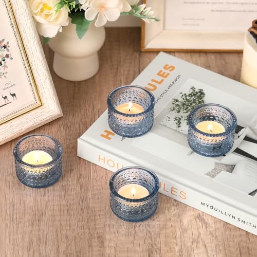 4PCS Blue Votive Candle Holders for Wedding Decorations, Tea Lights Candle Holder for Table Centerpiece, Blue, alternate view