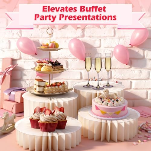 4Pcs Buffet Risers, Food Risers for Buffet Table with Acrylic Plates in White, alternate view 4