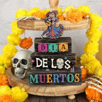 4Pcs Day of the Dead Decorations for Home Wooden Sugar Skull Block Signs in Day.Of.Dead, alternate view 2