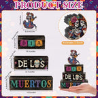 4Pcs Day of the Dead Decorations for Home Wooden Sugar Skull Block Signs in Day.Of.Dead, alternate view 3
