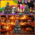 4Pcs Day of the Dead Decorations for Home Wooden Sugar Skull Block Signs in Day.Of.Dead, alternate view 7