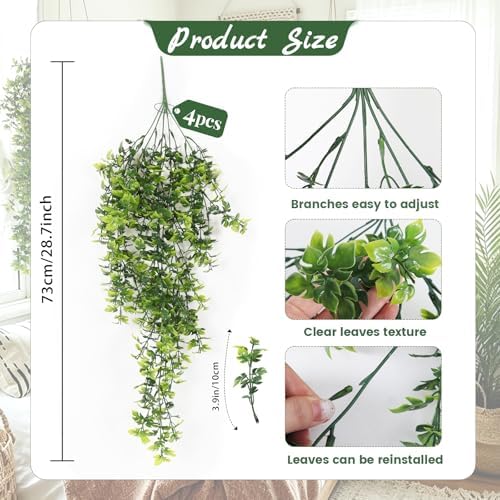 4Pcs Fake Hanging Plants Artificial Monstera Leaves Vines 28.7Inch, alternate view 3