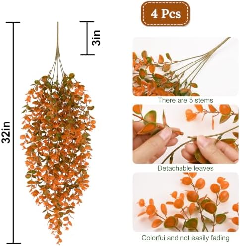 4Pcs Fake Hanging Plants, Eucalyptus Leaves Fake Vines Fall Decor, alternate view 3