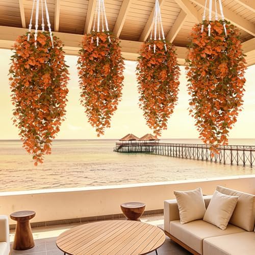 4Pcs Fake Hanging Plants, Eucalyptus Leaves Fake Vines Fall Decor, alternate view 5