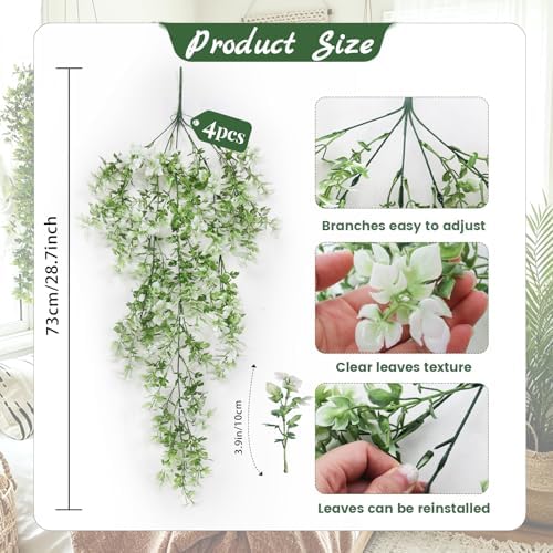 4Pcs Fake Monstera Leaves Vines 28.7Inch Artificial Hanging Plants, alternate view 3