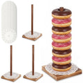 4PCS Farmhouse Donut Stand for Dessert Table Wooden Donut Holder in Rustic Brown