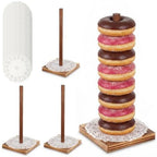 4PCS Farmhouse Donut Stand for Dessert Table Wooden Donut Holder in Rustic Brown