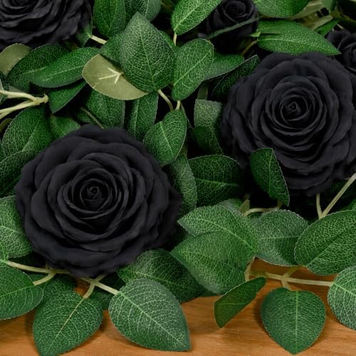 4Pcs Flower Garland with Light, 26.4Ft Realistic Rose Floral Garland, Black in Black, alternate view 2