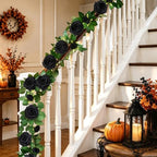 4Pcs Flower Garland with Light, 26.4Ft Realistic Rose Floral Garland, Black in Black, alternate view 7