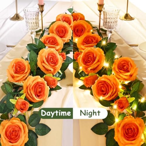 4Pcs Flower Garland with Lights, 26.4Ft Realistic Floral Garland, Orange, alternate view 3