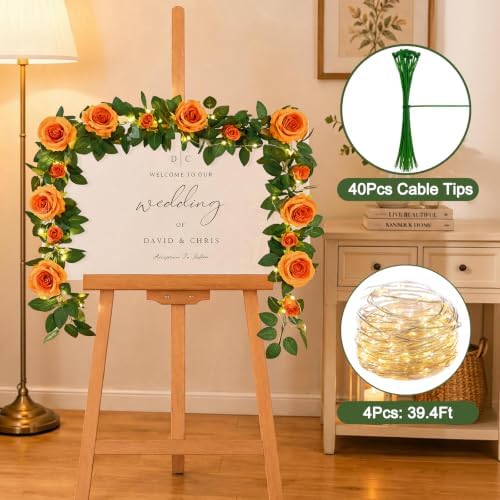 4Pcs Flower Garland with Lights, 26.4Ft Realistic Floral Garland, Orange, alternate view 4