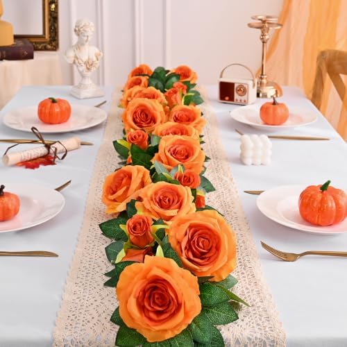 4Pcs Flower Garland with Lights, 26.4Ft Realistic Floral Garland, Orange, alternate view 5