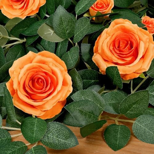 4Pcs Flower Garland with Lights, 26.4Ft Realistic Floral Garland, Orange, alternate view 6