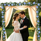 4Pcs Flower Garland with Lights, 26.4Ft Realistic Rose Floral Garland, Blue in Blue, alternate view 2