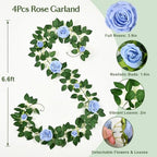 4Pcs Flower Garland with Lights, 26.4Ft Realistic Rose Floral Garland, Blue in Blue, alternate view 3