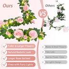 4Pcs Flower Garland with Lights, 26.4Ft Realistic Rose Floral Garland, Pink in Pink, alternate view 4