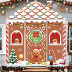 4pcs Gingerbread House Door Cover Decorations, Christmas Gingerbread Door Banner Backdrop for Christmas Holiday