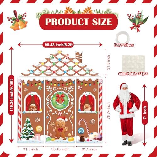 4pcs Gingerbread House Door Cover Decorations, Christmas Gingerbread Door Banner Backdrop for Christmas Holiday, alternate