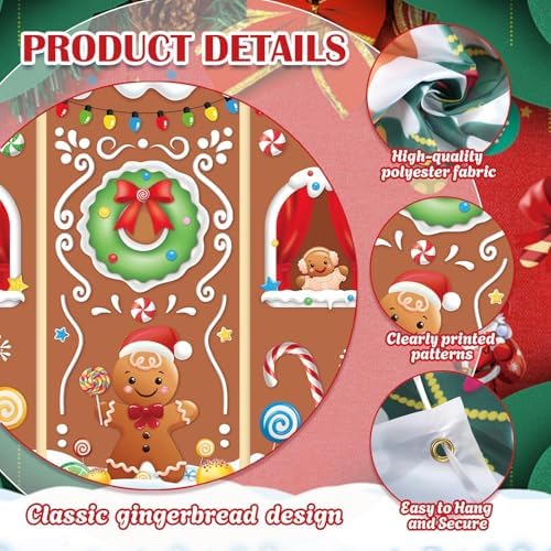 4pcs Gingerbread House Door Cover Decorations, Christmas Gingerbread Door Banner Backdrop for Christmas Holiday, alternate