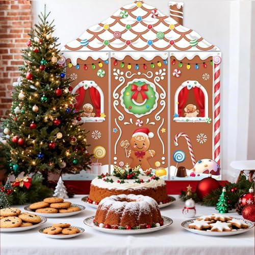 4pcs Gingerbread House Door Cover Decorations, Christmas Gingerbread Door Banner Backdrop for Christmas Holiday, alternate