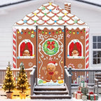 4pcs Gingerbread House Door Cover Decorations, Christmas Gingerbread Door Banner Backdrop for Christmas Holiday, alternate