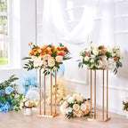 4PCS Gold Metal Column Wedding Flower Stand, 23.6inch High With Metal Laminate, Vase Geometric Centerpiece, alternate view 2