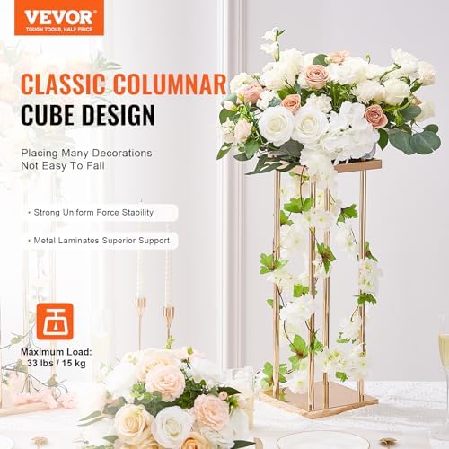 4PCS Gold Metal Column Wedding Flower Stand, 23.6inch High With Metal Laminate, Vase Geometric Centerpiece, alternate view 4